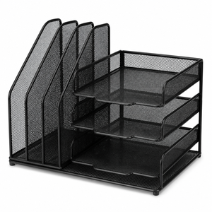 Organisateur de bureau en métal avec porte-documents - Plateau à dossiers empilable A4, support de rangement pour papiers de bureau, vente en gros RTS - Product Image 1