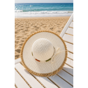 Sombrero de Paja Flexible para Niños con Borlas, Color Crema, para Actividades al Aire Libre, Fiestas, Pesca, Estilo Playero, Verano - Product Image 1