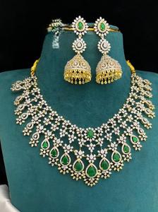 Magnifique Parure de Collier et Boucles d'Oreilles de Luxe en Laiton Plaqué Or avec Zircon, Finition GJ, pour Mariage, Fiançailles et Soirée - Product Image 4