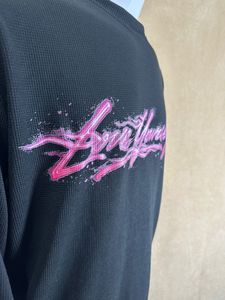 T-shirt graphique noir surdimensionné à manches longues pour homme, 100% coton, streetwear, respirant, imprimé - Product Image 2