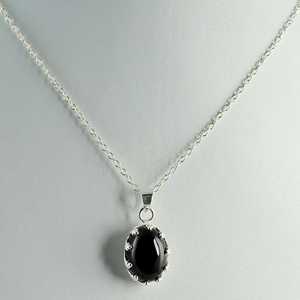 Navya Craft Handmade 925 <b>Solid</b> Sterling <b>Silver</b> Pendant Chain <b>Necklace</b> Black Onyx January Birthstone Christmas Gift for Women - Product Image 1