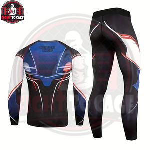 Combinaison de compression par sublimation pour BJJ, Jiu Jitsu, grappling, entraînement, ensemble 2 pièces imprimé en spandex/nylon, rashguard à manches longues pour homme - Product Image 2