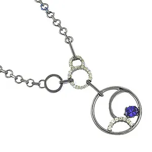 Collier élégant pour femme en argent 925, saphir bleu, plaqué or rhodié, chaînes classiques tendance pour fiançailles, mariage, platine principal - Product Image 1