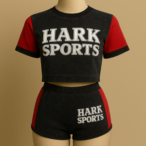 Lettres de broderie personnalisées pour femmes Gym Crop Shorts Top Tendance 100% Coton Éponge Col Rond Au-dessus Du Genou Longueur OEM Disponible - Product Image 3