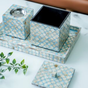 Ensemble de brûleur d'encens en nacre verte et boîte pour garder l'encens en coquillage Capiz Mubkhar, brûleur bakhoor pour cadeau Eid - Product Image 4