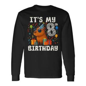 T-shirt a maniche lunghe per ragazzi Capybara, regalo per il 8° compleanno, t-shirt promozionale per 8 anni - Product Image 1