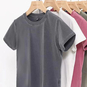 Camiseta Slim Fit Vintage Wash para mujer, camiseta 919 de algodón Spandex para niña, Camiseta de cuello redondo a la moda, camiseta de 240gsm para hombre - Product Image 1