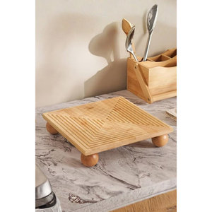 Plateau de service en bambou sans BPA, plateau de présentation décoratif à pieds bombés, 28 x 28 cm, marque ERKUGO - Product Image 3