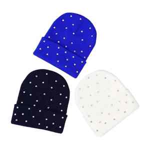 New Arrival Solid Color <b>Winter</b> Knitted Beanie Hat with Button Dot Pattern 100% Cotton Digital Printing - Product Image 3