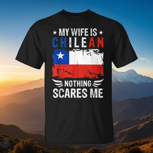 La mia moglie è cilena, niente mi spaventa, maglietta con bandiera cilena - Product Image 3