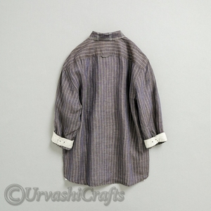 โรงงานที่กําหนดเองผ้าลินิน Retro ออกแบบตรวจสอบรูปแบบเสื้อแขนยาวผู้ชายแฟชั่นชุดลําลองเสื้อคุณภาพระดับพรีเมียมจํานวนมาก - Product Image 5