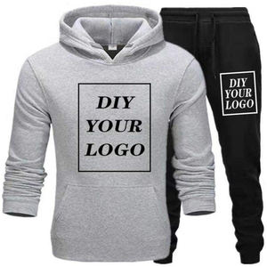 Sudadera extragrande con logotipo personalizado de alta calidad para hombre, conjunto de pantalones de chándal de peso pesado con cierre de cordón, ropa de calle lisa con capucha - Product Image 1
