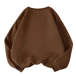 Color sólido marrón con el mejor precio Mujeres Algodón de doble cara Cuello redondo Hombro caído Sudadera - Product Image 2