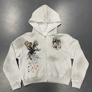 Sudaderas con capucha con cremallera lavadas con ácido Vintage personalizadas para hombre, impresión gráfica DTG, decoración de gemas, Sudadera con capucha de algodón 100% de peso pesado - Product Image 4