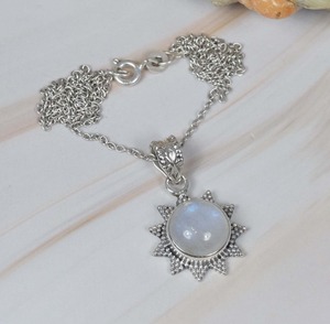 ของขวัญสำหรับเธอสีรุ้งมูนสโตน925สเตอร์ลิงเงินจี้โซ่พลอยห่วงโซ่ทรงกลมผลิตในเดือนจูเน - Product Image 3