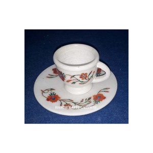 New Light Weight and Plain Design Inlay Work Handmade White Marble Inlay Mother of Pearl Cup and Plate With Coffee and <b>Tea</b> <b>Set</b> - Product Image 1