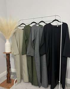 Tous les jours lin Maxi Abayas manches longues ourlet évasé couleur unie tenue décontractée respirant grande taille poches en coton pour un usage quotidien - Product Image 1