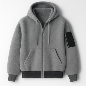 เสื้อฮู้ดซิปผ้าเชอร์ปาผ้าฝ้าย 100% แบบสั่งทำพิเศษ มีกระเป๋าแขนทรงโอเวอร์ไซส์ แฟชั่นฤดูหนาวสำหรับทุกเพศ - Product Image 1