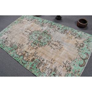 Tapis turc Vintage Beige Vert 4.5 X 7.4ft fait à la main en laine grande surface Patchwork Design rectangulaire couloir Latex pour la décoration de la chambre - Product Image 4