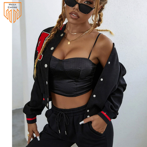 2025 nueva llegada chaqueta Varsity para mujer de MEGA EMPIRE manga de lana negra transpirable estampado impermeable a prueba de viento - Product Image 3