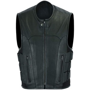 Gilet vintage pour homme en cuir de vache premium noir, boutons recouverts, fermeture à trois bretelles réglables, vêtement d'extérieur d'automne - Product Image 2