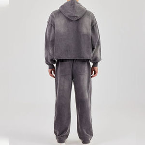 Ensemble de survêtement pour homme, sweat-shirts à capuche et pantalons de survêtement évasés, sweat-shirt imprimé délavé, survêtement en coton, hiver, délavé à l'acide - Product Image 6