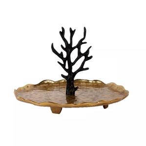 Plateau de service en métal Plateau de table rond de luxe décoratif avec poignées en bois pour hôtels et restaurants utilisés - Product Image 6