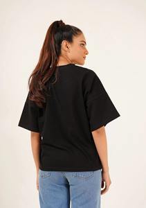 Camiseta de cuello redondo con hombros caídos de gran tamaño de algodón 100% de alta calidad para mujer, camiseta lisa ecológica, venta al por mayor - Product Image 6