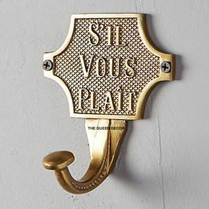 Crochets à vêtements muraux antirouille, robustes, élégants, en laiton antique décoratif, dorés - Product Image 1