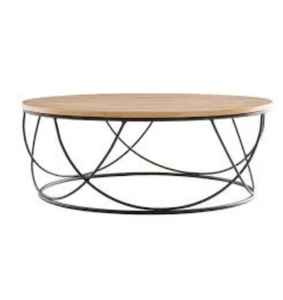 Juego redondo de diseño moderno, mesa de alambre de hierro superior de madera, muebles para el hogar para uso en la sala de estar - Product Image 2