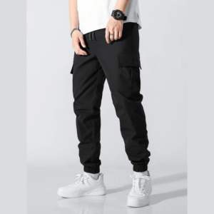 Pantalon de survêtement décontracté pour homme Pantalon de sport multi-poches mince à la mode Broderie Décoration Pantalon cargo droit Streetwear - Product Image 1