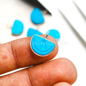 Colgante de Turquesa Azul Natural Tallado en Forma de Fruta de Naranja, Plata de Ley, Oro Vermeil, Joyería de Piedras Preciosas, Cristal Curativo - Product Image 4
