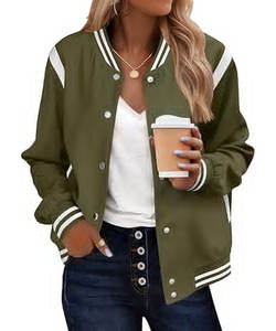 Chaqueta Bomber Varsity de moda de otoño 2025 para mujer, ropa de calle informal con botones y efecto lavado, trajes escolares cortos - Product Image 1