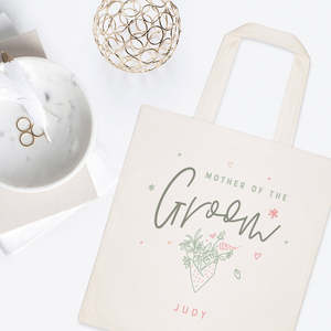 Sac fourre-tout personnalisé à motif floral avec nom, pour la mère du marié, en toile de coton, fermeture ouverte, couleur unie - Product Image 2