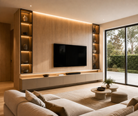 Meuble TV mural moderne KEJIA en bois grainé avec éclairage LED, console multimédia minimaliste murale