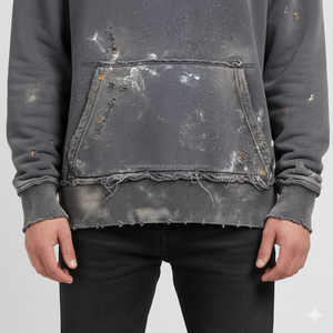 Sudadera con capucha para hombre al por mayor, con cremallera, efecto desgastado, estilo vintage, algodón grueso, streetwear, con logo personalizado de dibujos animados y efecto pintado. - Product Image 6