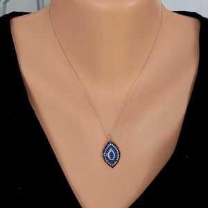 Pendentif Navette en Argent Sterling 925 avec Pierres Roses, Bleues et Blanches, Plaqué Rhodium, Forme Goutte d'Eau et Fleur, Chaînes Tendance avec Diamants et Perles - Product Image 1