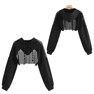 Nouvel arrivage de vêtements d'été pour femmes sweats à capuche en maille contrastée pull à manches longues haut court à capuche pour femmes 2026 - Product Image 3