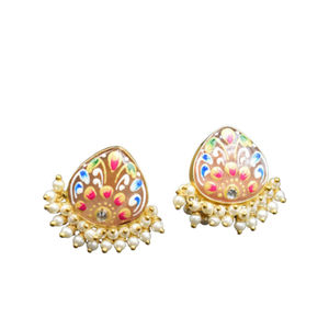 Joyería de moda bellamente diseñada, pendiente de tuerca pintado a mano con piedra chapada en oro para niñas y mujeres a un precio razonable - Product Image 1