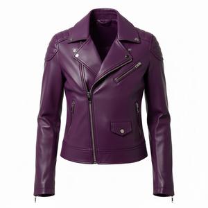 Womens <b>Purple</b> Leather Motorcycle Jacket Custom Made Real Leather Biker Outerwear Bulk Quantity Daily Fashion Ladies Supply - Product Image 2