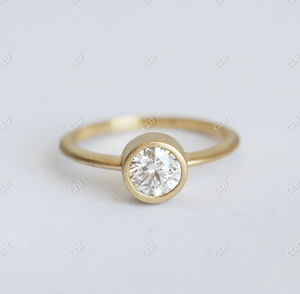 Classic Matte Gold Solitaire <b>Ring</b> Cut Moissanite Engagement <b>Ring</b> 10K Solid Gold Bezel <b>Set</b> 0.70CTW GRA Certified Wedding <b>Ring</b> - Product Image 3