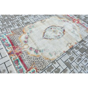 Vintage Area Rug 3.9x8.2 ft, Turkish <b>Red</b> Plants & trees <b>Wool</b> Rug - Product Image 2