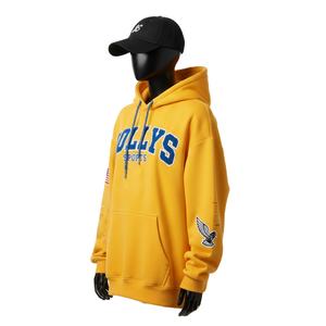 Sweat à capuche oversize pour femme en coton premium et polaire polyester 320 GSM, couleur moutarde, broderie chenille, logo personnalisé, sweat à capuche basique - Product Image 4