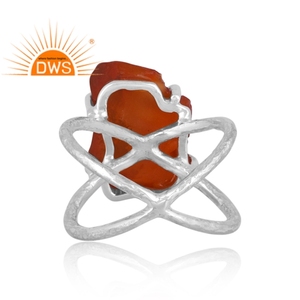 Best Selling Fine Sterling <b>Silver</b> Natural Rough Carnelian Gemstone <b>Cross</b> Design <b>Ring</b> Custom Jewelry Manufacturer - Product Image 3
