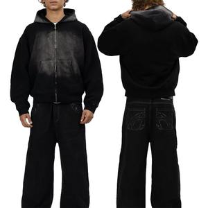 Conjunto Deportivo de Felpa con Lavado Ácido y Logotipo Personalizado, 100% Algodón, Pantalones Deportivos Acampanados y Sudadera con Capucha para Hombre, Ropa Deportiva Urbana - Product Image 3