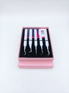 Pince à épiler pour cils en acier inoxydable de haute qualité, durable, avec revêtement en poudre blanche, double courbure à 45 degrés, longueur 10 mm - Product Image 4