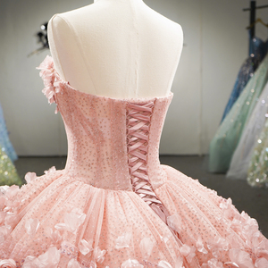 Dy8504 Impresionante Vestido de Gala con Apliques Florales 3D Color Durazno, Vestido de Fiesta Vintage Brillante de Chifón sin Tirantes con Corsé, Vestido de Quinceañera - Product Image 6