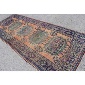 Tapis turc 4,6x11,7 pi (141x357 cm), tapis persan vintage bleu en laine - Product Image 4