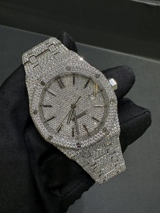 Montre mécanique automatique unisexe en acier inoxydable plaqué argent avec diamant moissanite, sport élégante, 41 mm, hip hop, antique, luxe - Product Image 2