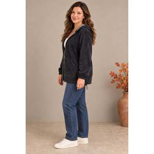 Sweat-shirt Yumusak Kadife Tuseli à fermeture éclair, grande taille, noir - Product Image 3